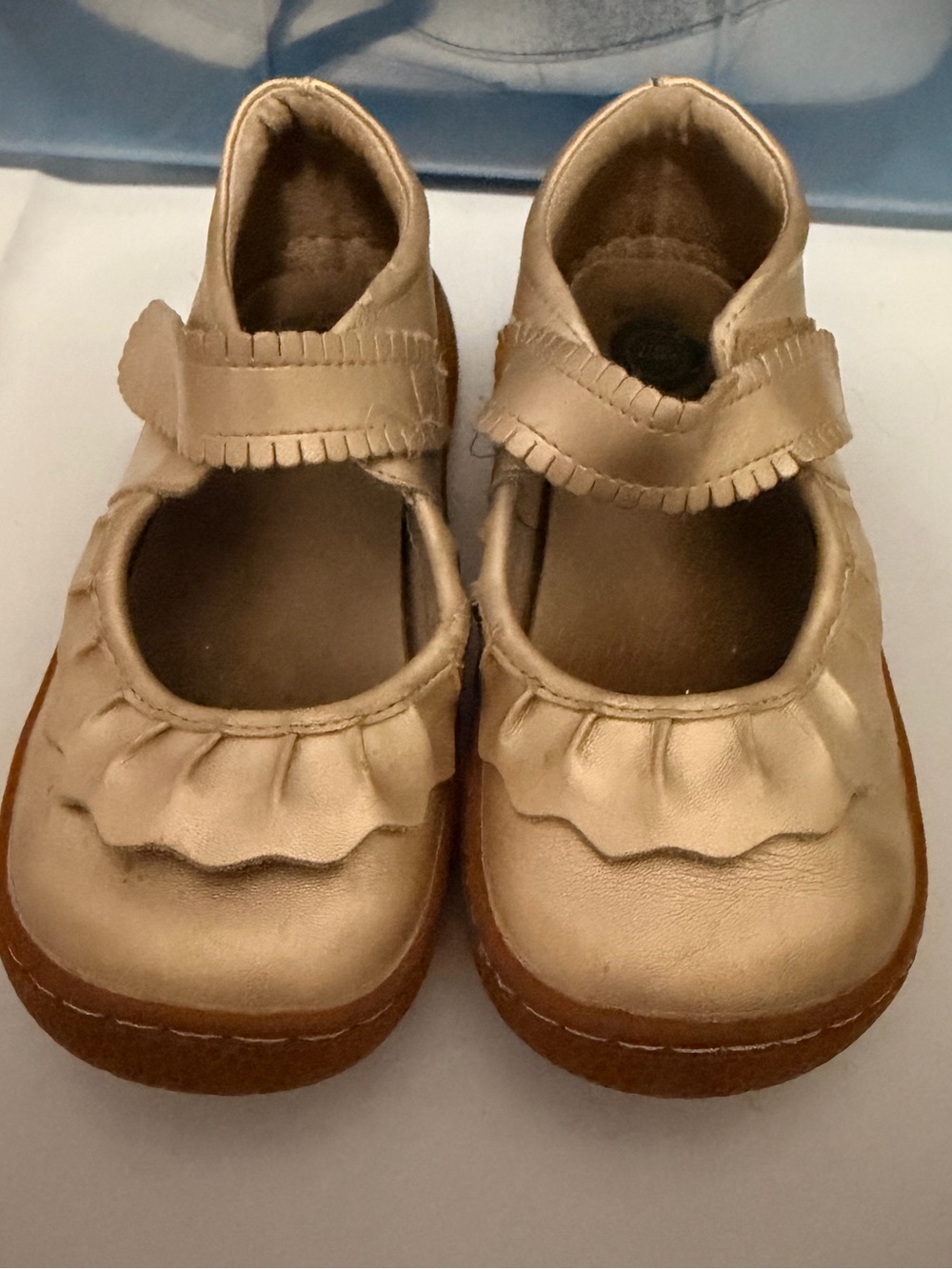 Livie & Luca Metallic Rose Gold Ruffle Mary Janes